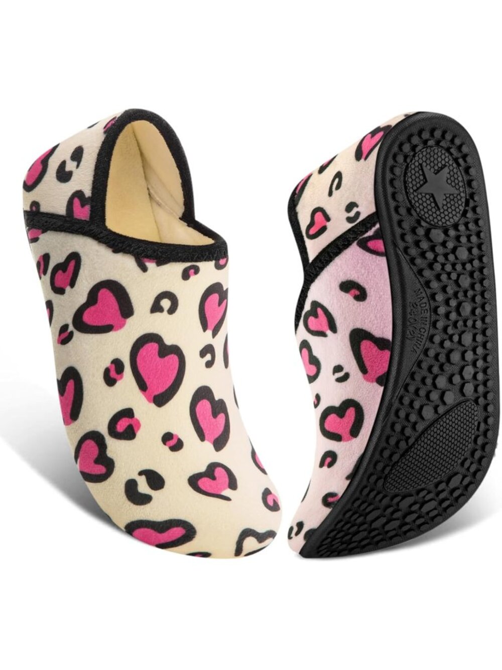Women's Love Leapord Barefoot Socks Furry Cozy Fleece Slip On Indoor Slippers
